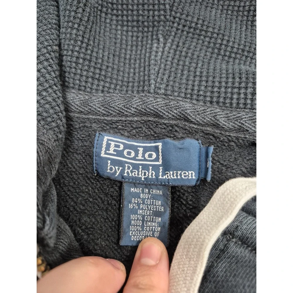 Polo Ralph Lauren Hoodie Mens M Blue Fleece Full Zip Waffle Hood Pony Logo